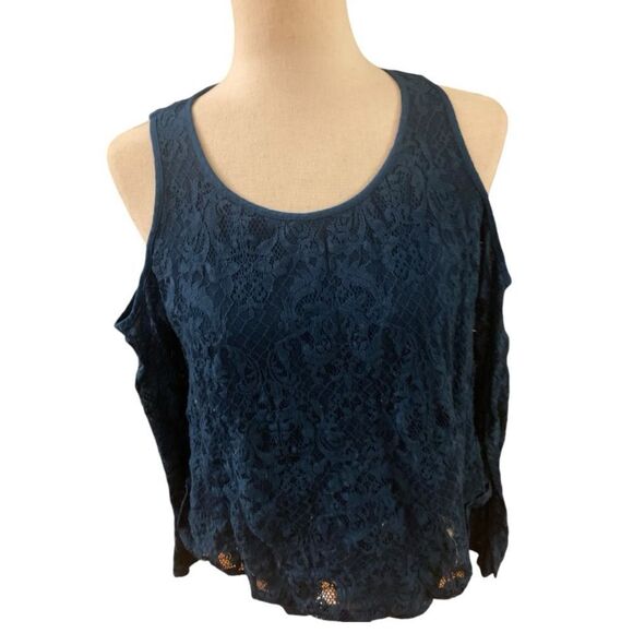Hollister Turquoise Lace Cold Shoulder Top - Picture 2 of 11